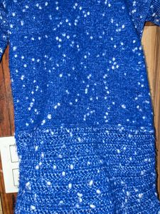 Hand-Knitted Blue Wool Long Sweater – Warm &amp; Cozy