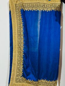 Party Wear Navy Blue Saree With Golden Work