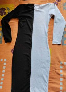 Black & White Colorblock Long Sleeve Dress