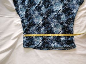 Blue Printed Top With Lace &amp; Bead Work On Shoulder
