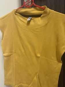 Mustard Ribbed Mock Neck Top