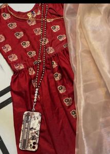 Red Anarkali with beautiful Dupatta