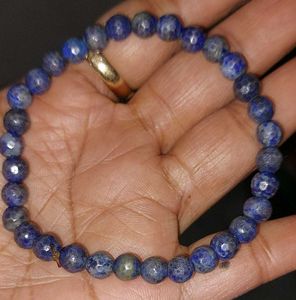 Diamond Cut Lapis Lazuli Free Size 6 mm Bracelet