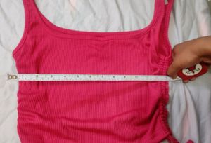 Ribbed Hot Pink Tank Top With Ruched Sides
