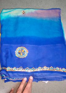 Elegant Blue Embroidered Saree