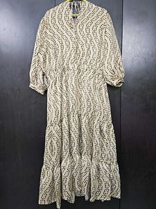 Geometric Printed V Neck Fit N Flare Dress