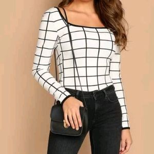 Shein white full sleves square neck top