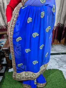Blue Embroidered Saree with Blouse