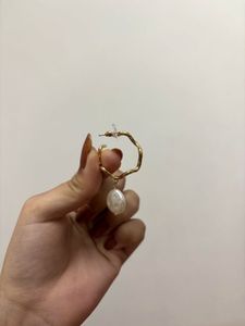 Gold Hoop Earrings with Pearl Drop
