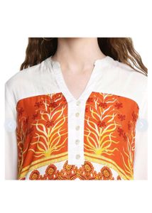 Beautiful Flowy White &amp; Orange Akkriti Kurta