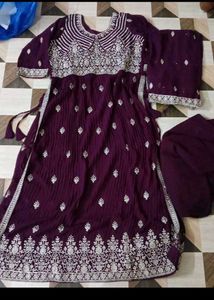 Elegant Purple Kurta nayra Set