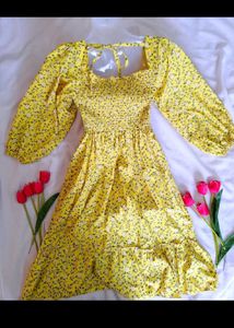 Yellow Floral Long Sleeve Dress