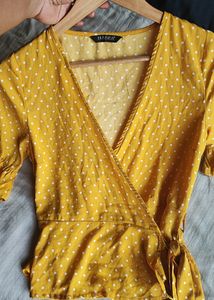 Yellow Polka Dot Wrap Top