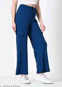 Blue Cargo Wide Leg Pants