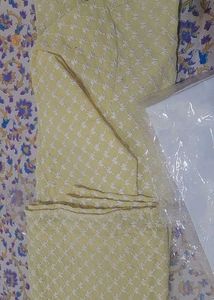 Yellow Embroidered Kurta Set For Boys