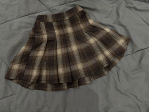 Brown Plaid Pleated Mini Skirt