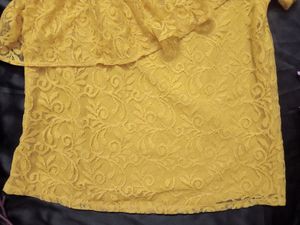 One Shoulder Lace work Mustard Top