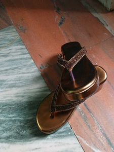 Elegant Bronze Beaded Flip-Flops