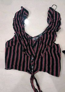 Striped Tie-Front Crop Top