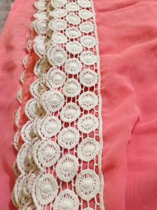 Coral Lace Trimmed Fabric