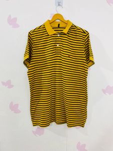 Benetton Yellow And Black Strips Polo T-shirt