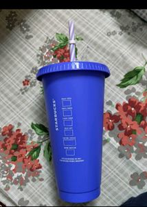 Blue Tumbler with Straw