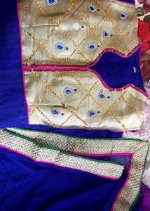 Elegant Blue &amp; Gold Anarkali With Dupatta