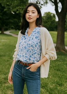 ZARA Floral Print Top & Cardigan