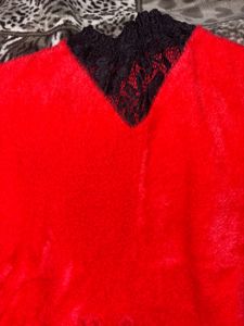 Red Fuzzy Long Sleeve Top