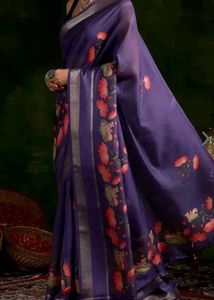 Floral Print Purple Saree