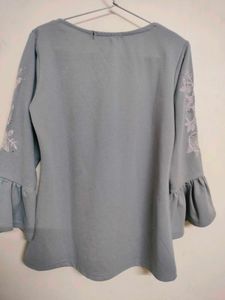 Elegant Grey Ruffle Sleeve Top – Stylish &amp; Comfort