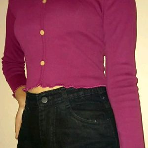 Purple Crop Top With Ruffle Full Shelves