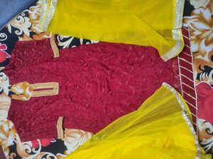 Yellow,Mehroon Sharara Haldi Suit