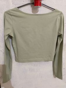 Sage Green Long Sleeve Crop Top