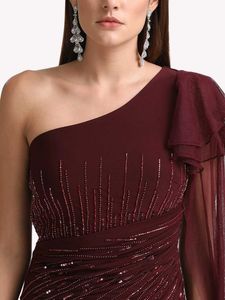 Kazo One Shoulder Embellished Drape Maxi Dress