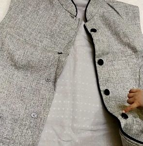 Gray Mandarin Collar Vest