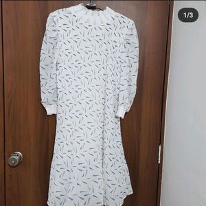 Printed White Balloon Dress