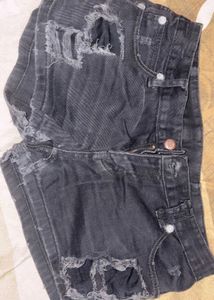 Black Ripped Denim Shorts