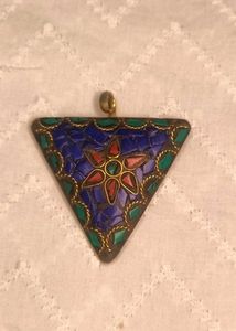 Tibetan Brass Pendant  Lapis Coral Turquoise
