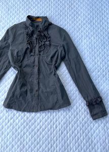 Y2k Vintage Black Fitted Ruffle Shirt