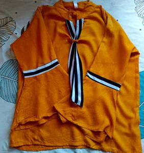 Orange Tie-Neck Top