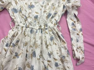 White Floral Knee Length Dress