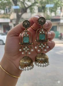 Green Jhumka Earrings