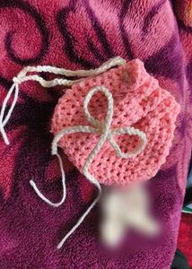 Crochet drawstring Pink Pouch