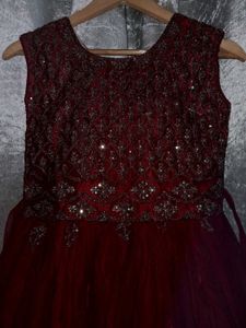 Red Embellished Girls' Dress With Jacket