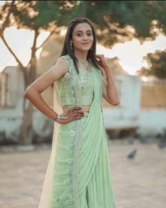 🆕️Faux Georgette Lehenga Saree With Blouse, Shrug