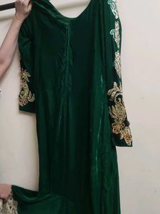 Green Embellished Velvet Dress