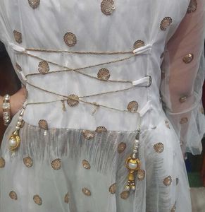 White &amp; Gold Sequin Dupatta