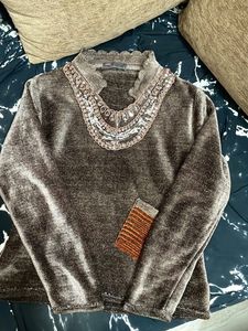 Elegant Embellished Brown Sweater