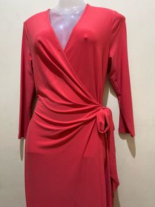 Peach Wrap Designer Dress
